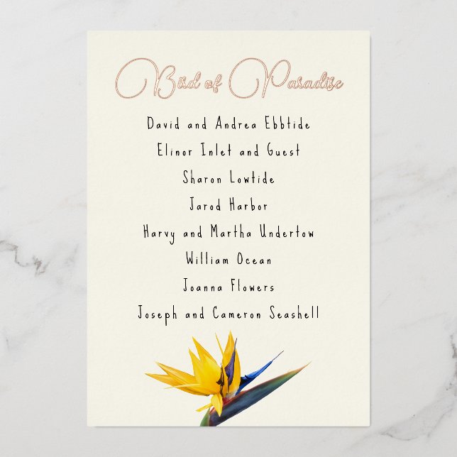 Bird of Paradise Guest List Foil Card Folieneinladung (Vorderseite)