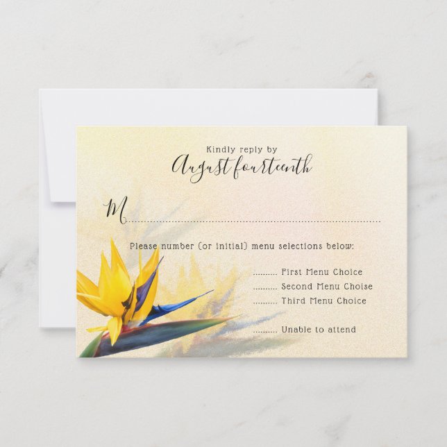 Bird of Paradise Hawaiian Wedding Menu Antwort Kar (Vorderseite)