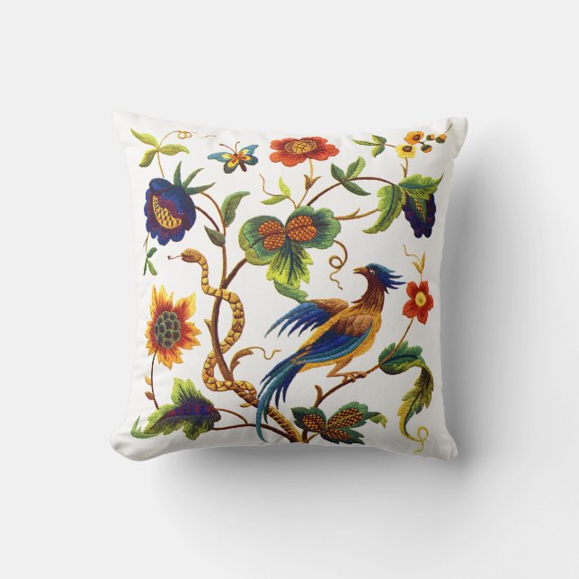 Bird of Paradise Imitats Stickerei Kissen (Vorderseite)