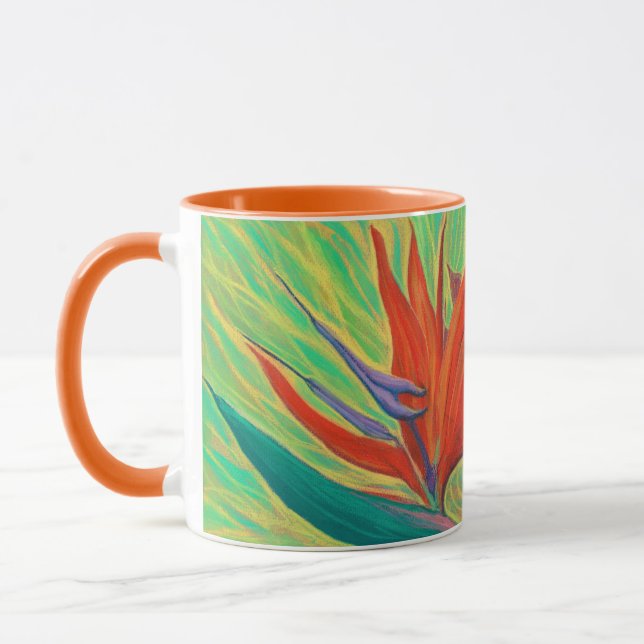 Bird of Paradise Tropical Blume Kunst, Dichtung un Tasse (Links)