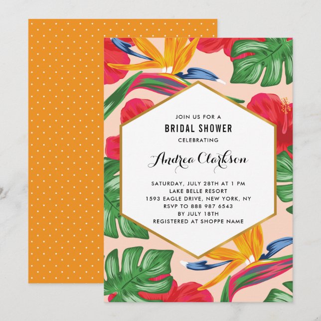 Bird of Paradise Tropical Bridal Dusche Einladung (Vorne/Hinten)