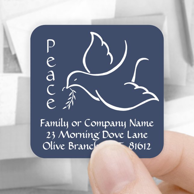 Bird of Peace Dove Navy Blue Rücksendeadressen-Auf Quadratischer Aufkleber (Von Creator hochgeladen)