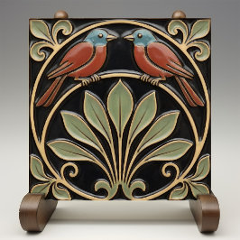 Bird on Flowers Art Deco Nouveau Faux Relief Fliese