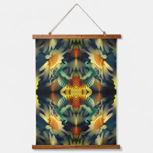 Bird on Yellow Daisis Abstrakte Fantasie Art Wandteppich Mit Holzrahmen
