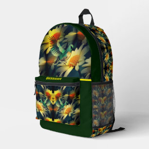 Bird on Yellow Daisis Fantasy Art Personalisiert Bedruckter Rucksack