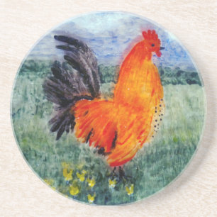 Bird Painting Rooster Chicken Sandstein Untersetzer