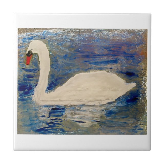 Bird Painting Swan Reflections Fliese (Vorderseite)