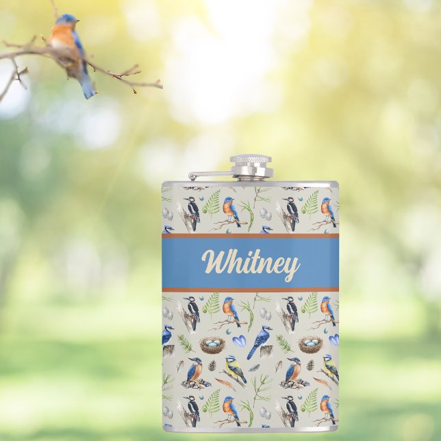 Bird Pattern Kingfisher, Blue Jay, Woodpecker Name Flachmann (Von Creator hochgeladen)