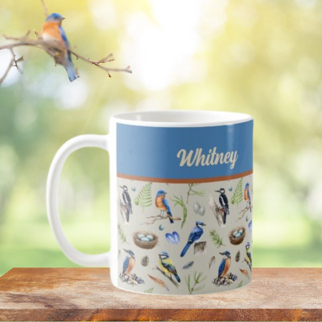 Bird Pattern Kingfisher, Blue Jay, Woodpecker Name Kaffeetasse (Von Creator hochgeladen)