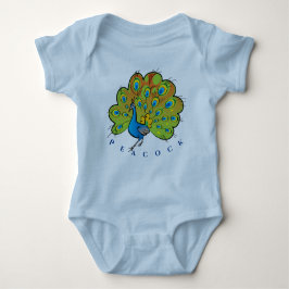 Bird Peacock Orange Yellow Green Baby Strampler