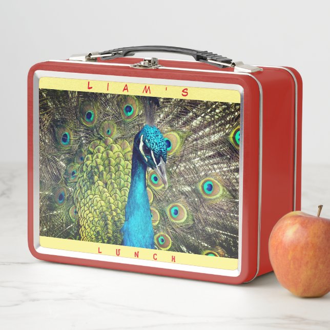 Bird Peacock (Personalize name) Metal Lunch Metal Metall Brotdose (Beispiel)
