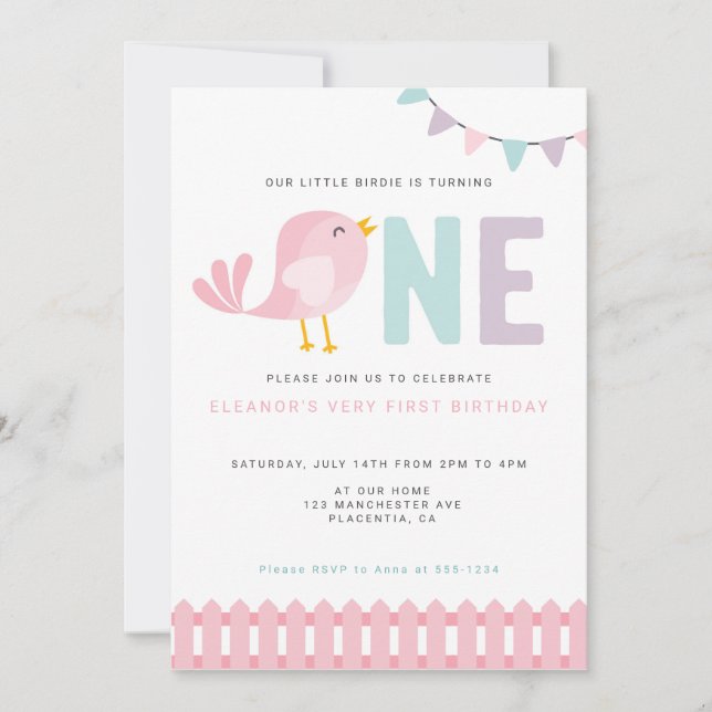 Bird Premier anniversaire fille Invitation Little  (Devant)