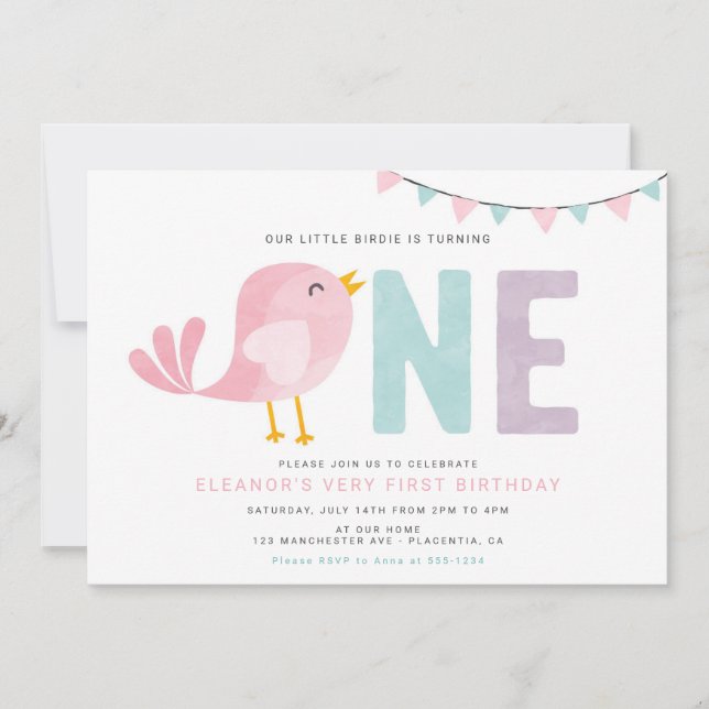 Bird Premier anniversaire fille Invitation Little  (Devant)
