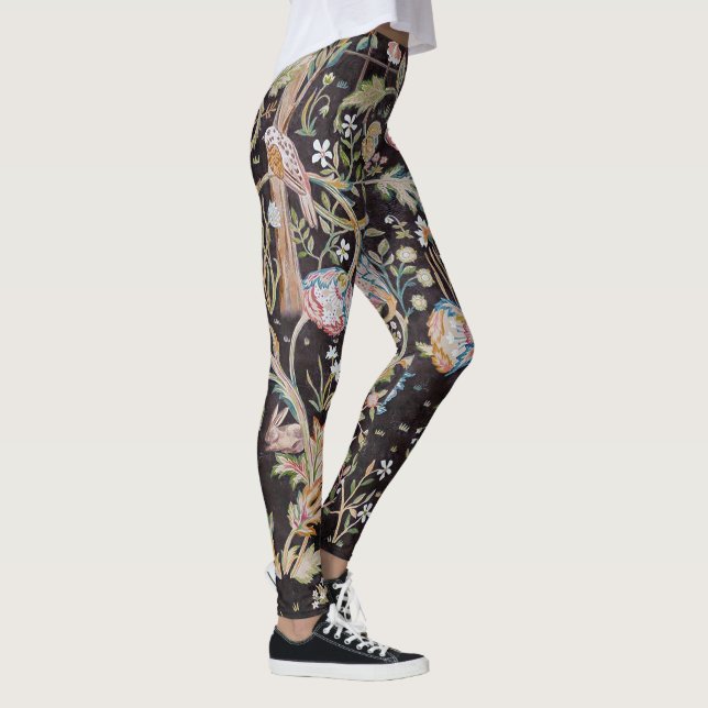 Bird & Rabbit im Blumengarten, William Morris Leggings (Rechts)