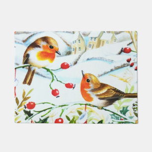 Bird Robin Couple Winter Holly Weihnachten Fußmatte