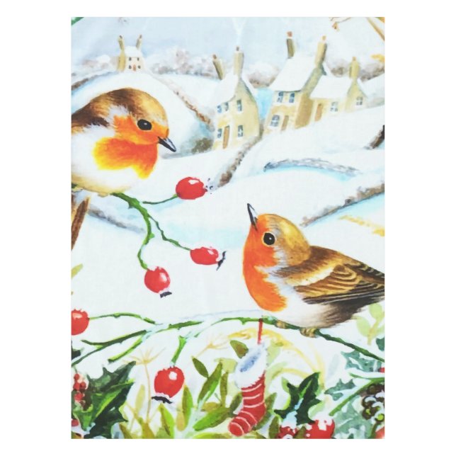Bird Robin Couple Winter Holly Weihnachten Tischdecke (Vorderseite)