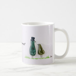 Bird sagt "tweeten" Hochzeitsgrün Keramik Paar Kaffeetasse