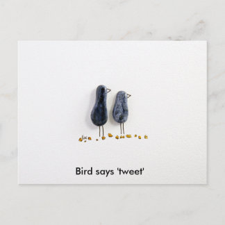Bird sagt "tweeten" niedliches blaues Keramik-Paar Postkarte