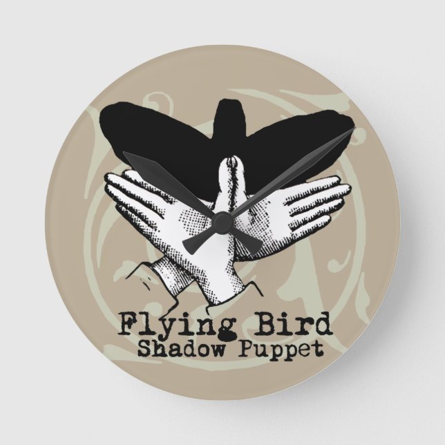 Bird Shadow Puppet Hand Vintag Runde Wanduhr (Vorderseite)