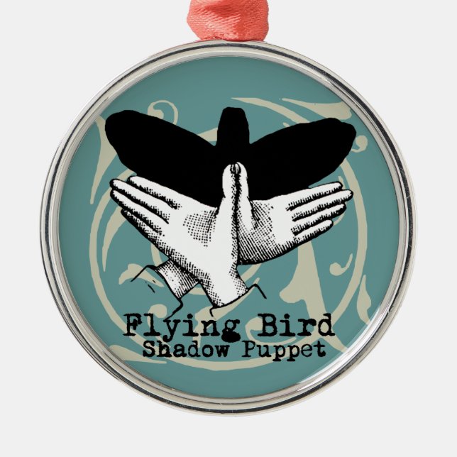 Bird Shadow Puppet Hand Vintag Silbernes Ornament (Vorne)