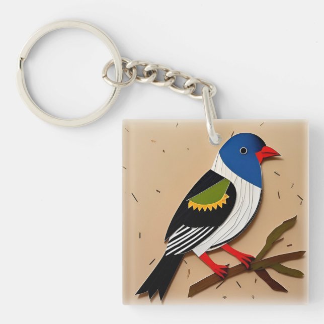 Bird Stylized Paper Artwork Schlüsselanhänger (Vorderseite)