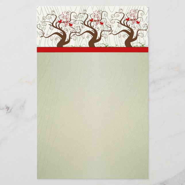 Bird Swirl Tree Musical Wood Grain Green Xmas Briefpapier (Vorderseite)