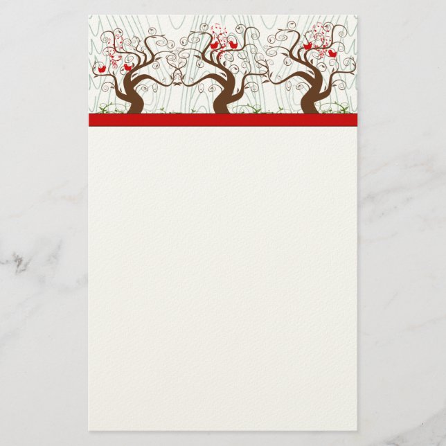 Bird Swirl Tree Musical Wood Grain Xmas Stationery Briefpapier (Vorderseite)
