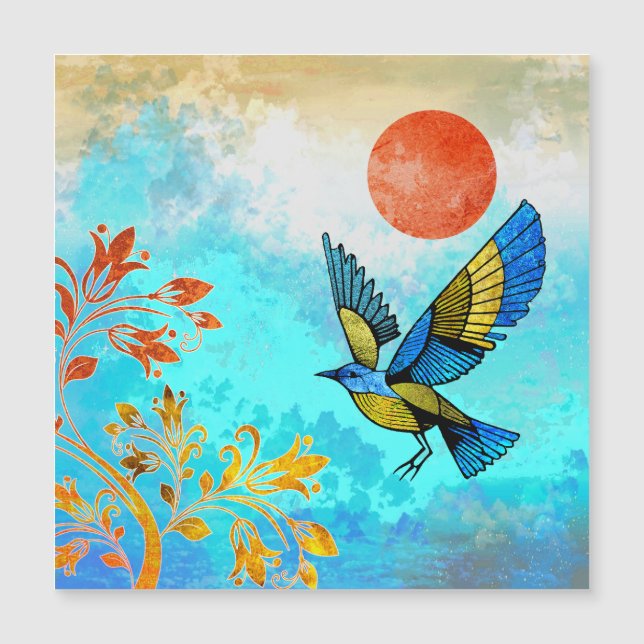 Bird Tree Sun Magnetkarte (Vorderseite)