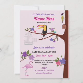 Bird Tucan GirI Birthday Pink Twins Einladung