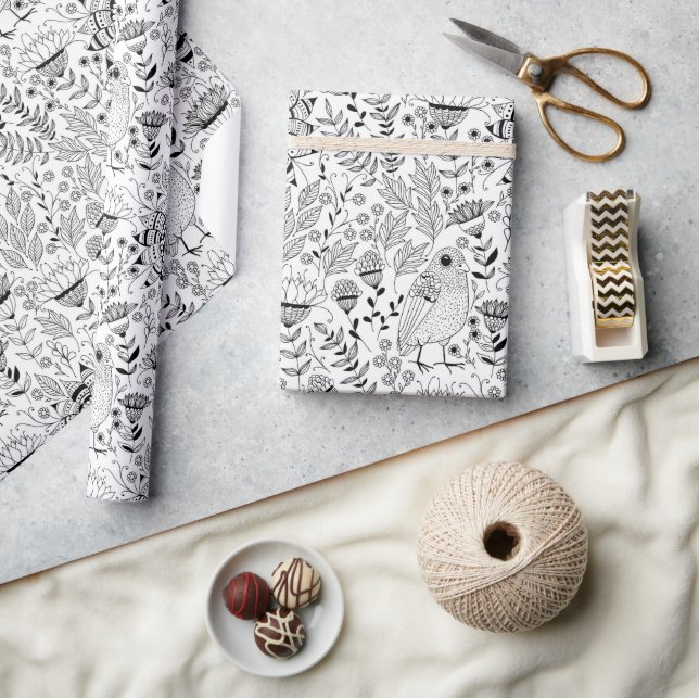 Bird und Blume-Doodle-Verpackungspapier Geschenkpapier (Basteln)
