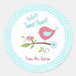 Bird Valentine's Day Kids Hallo Tweet Herz Runder Aufkleber