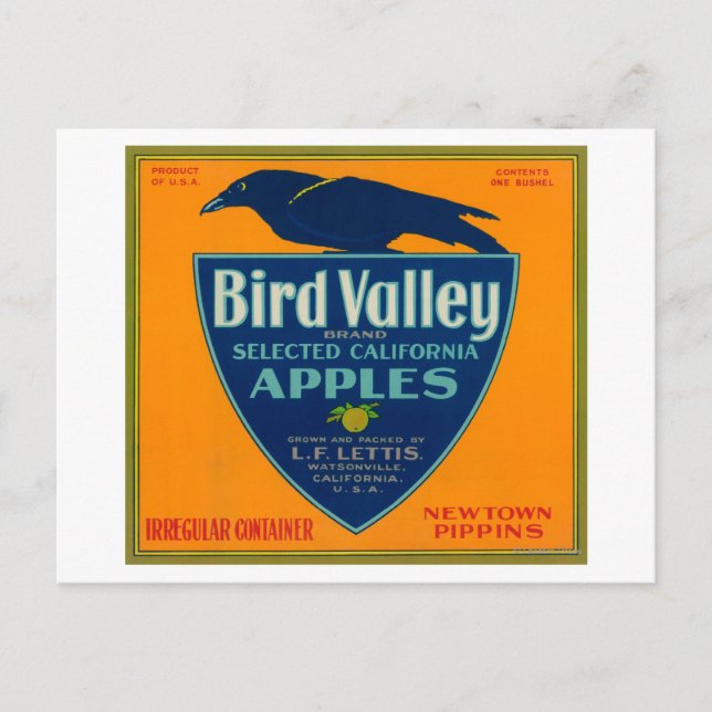 Bird Valley Apple Crate LabelWatsonville, CA Postkarte (Vorderseite)