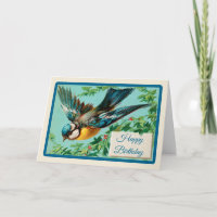 Bird vintage avec fleurs florales Carte d'annivers
