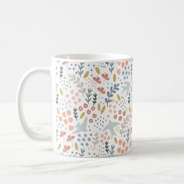Bird Watcher Gift Blue Bird Lover Floral Geburtsta Kaffeetasse (Links)