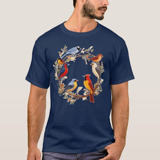 Bird Watchingennessee Blume Wreath Vogelbeobachtun T-Shirt (Vorderseite)