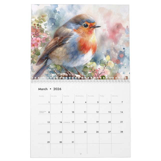 Bird Watercolor Art Calendar Kalender (Mär 2026)