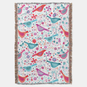 Bird Watercolor Floral Boho Decke