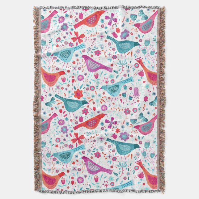 Bird Watercolor Floral Boho Decke (Vorderseite Vertikal)