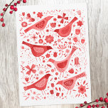 Bird Watercolor Red Feiertagskarte<br><div class="desc">Rote Wasserfarbenvögel und Blume auf weißem Hintergrund. Auf der Rückseite können Sie den Gruß und Namen zu personalisieren ändern. Originelle Kunst von Nic Squirrell.</div>