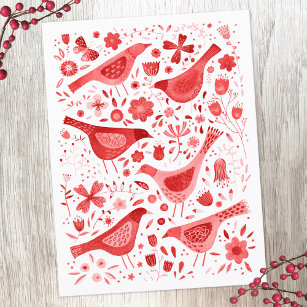 Bird Watercolor Red Feiertagspostkarte