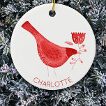Bird Watercolor Red Personalisiert Keramik Ornament<br><div class="desc">Feierlicher roter und weißer moderner Wasserfarbvogel. Originelle Kunst von Nic Squirrell. Ändern Sie den Namen,  um ihn zu personalisieren.</div>