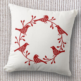 Bird Wreath Red auf White Modern Scandi Kissen