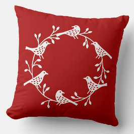 Bird Wreath White über Red Modern Scandi Kissen
