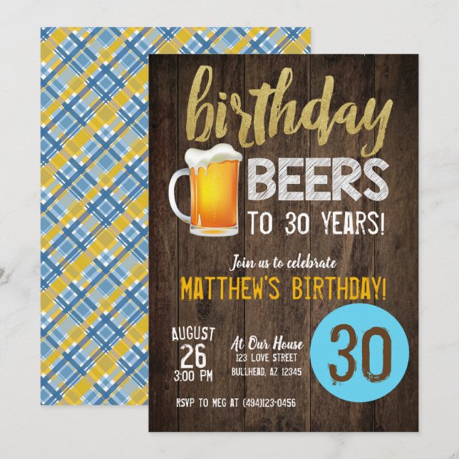 Birday Beers mens invitation anniversaire (Devant / Derrière)