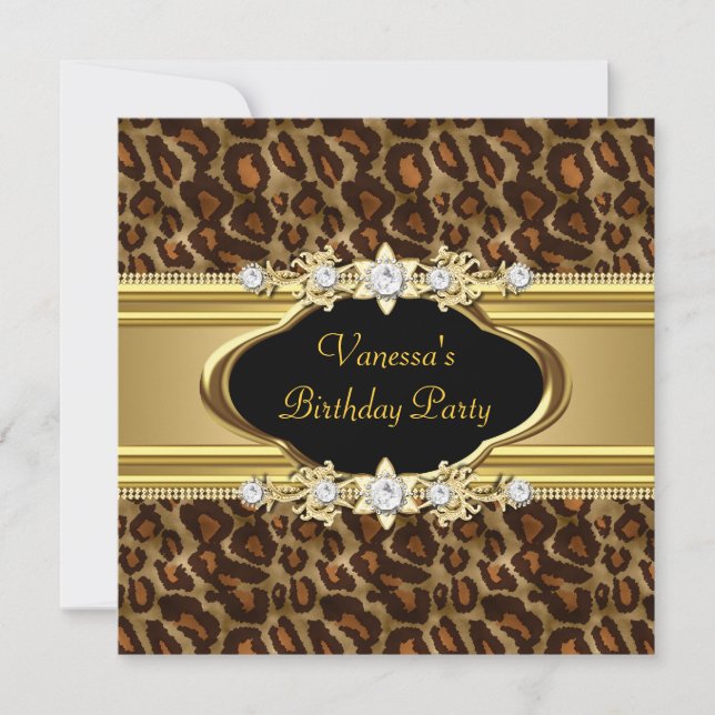 Birday Party Animal Print Gold Black Einladung (Vorderseite)