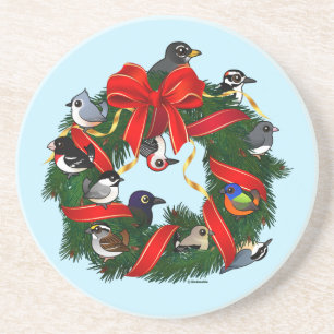 Birdbare NNA Backyard Birds Weihnachtsschreath Getränkeuntersetzer