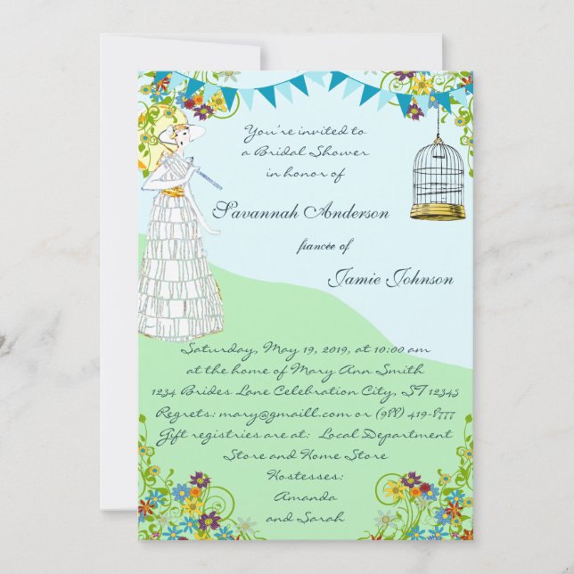 Birdcage Bunting Garden Bridal Dusche Einladung (Vorderseite)