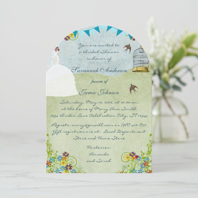 Birdcage Bunting Garden Bridal Dusche Einladung (Stehend Vorderseite)