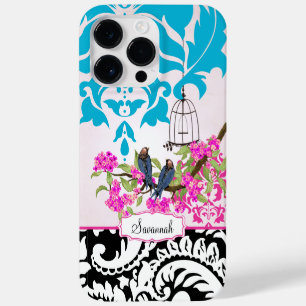 Birdcage Love Bird Pink Aqua Damask iPhone Case