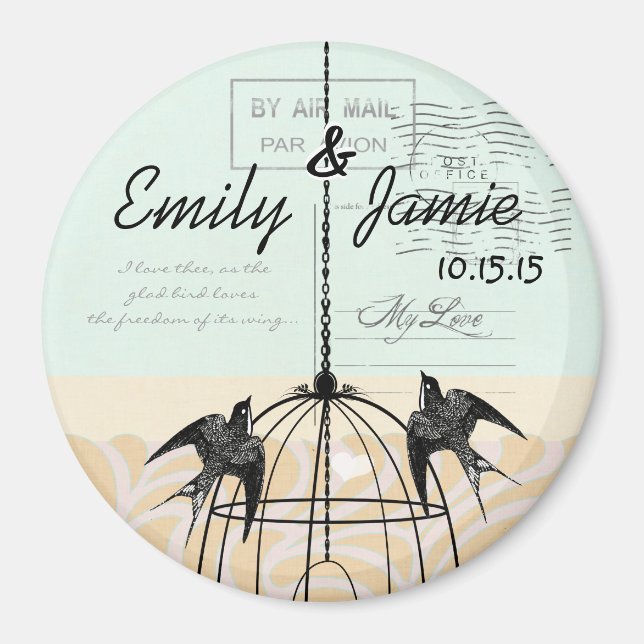 Birdcage Love Birds Wedding Abzeichen Magnet (Vorne)